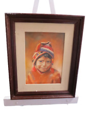 2005 Wood Framed Native Peruvian Painting Of Native Girl Pisal Peru 15