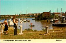 2 Girls Looking Towards Watchhouse, Creek, Pill Postcard Boats on the Water picture