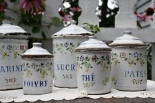 Full set (6) French Antique Flower Enamel BB Freres Kitchen Canisters Containers picture
