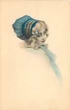 Hand Colored Art Postcard; Pretty Blonde Girl Fancy Blue Hat, Art de Vienne 1838 picture