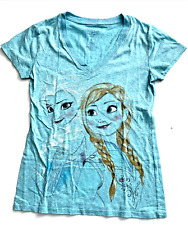 Disney Frozen T-shirt Light Blue with Anna & Elsa - V Neck - Size Large picture