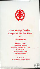 Mason-St Alphege Conclave-El Paso Tx-Banquet-1990-Knights Red Cross Constantine picture