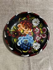 Vintage Ukrainian FOLK ART Hand-Painted Wooden Floral Lacquer Plate picture