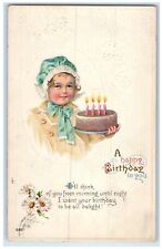 c1910s Happy Birthday Dutch Girl Cake Flowers Columbus Ohio OH Embossed Postcard picture