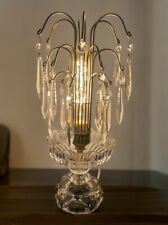 Vintage Hollywood Regency Crystal Glass Waterfall Table Lamp Lead Crystals 16” picture