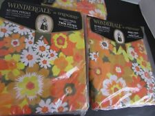 Vtg 1970s Springmaid Wondercale MOD Orange Flower Twin Sheet Set Pillowcase NOS picture