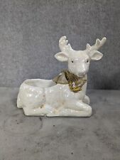 VTG Russ Berrie White Ceramic Laying Deer Spirit of Wilderness Christmas Planter picture