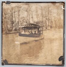 c1900 BOAT Original Antique Photograph Pleasure Boat Canopy Flag On River picture