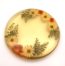 Vintage 70's MCM Lucite Footed Trivet with Dried Pressed Flowers 12” picture
