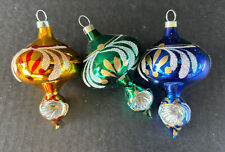 Vintage Glass Christmas Ornaments (3) Teardrops With Reflectors 4” Hand Painted picture