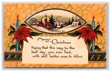 Postcard: Cards: Christmas, 1929 Merry Christmas, Village, Candles - Posted picture