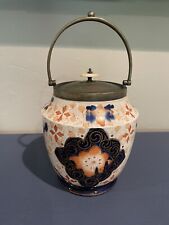 Antique Imari Biscuit Jar English(?) Handle Etched Lid Silver plate Brass Lovely picture