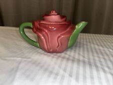 Vtg PAPEL TEAPOT HAND PAINTED Cabbage/Rose Pink  Made In Sri Lanka picture
