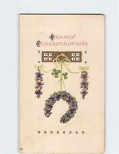 Postcard Hearty Congratulations with Flowers Clovers Embossed Art Print picture
