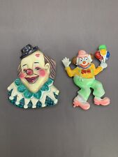 2 Vintage Clown Refrigerator Magnets Ceramic and Plastic Made in Taiwan picture