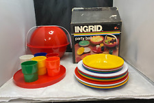 Vintage MCM Red Ingrid Chicago Travelling Picnic Party Ball 27 Pieces Open Box picture