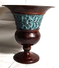 Metal Urn Style Floral Vase with w/ a turquoise and bronze finish Made in India picture
