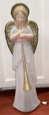 Vintage TPI Lighted Blow Mold Angel Gold Horn Trumpet Christmas Nativity 35” picture