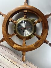 Wooden Pirate Ship Helm Quartz Wall Clock Restaurant Decor Vintage picture