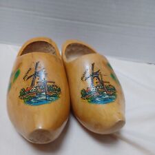 Vintage Dutch Holland Hand Carved Miniature Wooden Clogs Shoes Windmill Decor picture