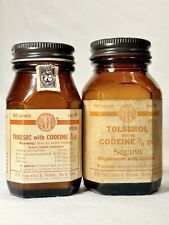 Pair of Codeine Advertising Rare Medicine Bottles Amber Paper Label ER Squibb NY picture