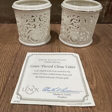 Lenox X2 Illuminations Pierced Lace Candle Holder Gold Rimmed Tea Light Votive picture