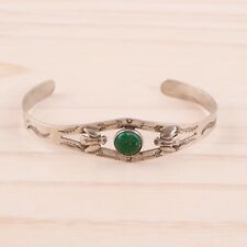 OLD PAWN HARVEY ERA STERLING GREEN TURQUOISE THUNDERBIRD CUFF BRACELET SIZE 6.75 picture