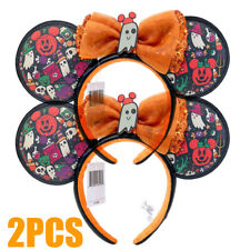 2PCS DisneyParks Happy Halloween Minnie Ghost Sequin Bow Pumpkin Headband Ears picture