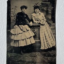 Antique Tintype Photograph Beautiful Young Woman Teen Girls Great Ruffle Dress picture