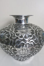 Hammered Metal Floral Motif Vase Large 16Wx14.5H picture