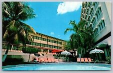 Hotel Pierre San Juan Puerto Rico Swimming Pool Palms Postcard UNP WOB Note VTG picture