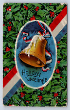 Vintage Postcard Holiday Greetings Bell Mistletoe picture
