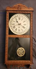 Antique New Haven Wall Clock (Tampa) Spring Driven 8 day And Date Oak Runs Well picture