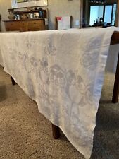 Vintage White Linen Embossed Tablecloth 84 X 70 In Baskets Floral picture