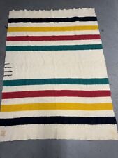 Vintage Hudson's Bay Orange Label Point Blanket 100% Wool Made In England 64x82 picture