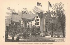 circa 1876 Victorian Engraving Globe Hotel Horse Carriages Flags 2T1-57a picture
