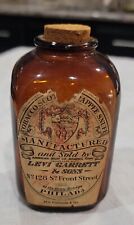Antique Brown Glass Tobacco Scotch & Rapee Snuff Bottle W/paper Label & Cork picture