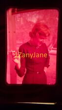 2906 vintage 35MM SLIDE photo **RED TINT** WOMAN IN DRESS SMOKING CIGARETTE picture