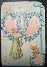 1890-1910s TUCKS VALENTINE VICTORIAN DIE CUT EMBOSSED ANTIQUE CARD KIND THOUGHTS picture