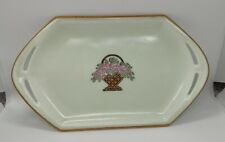 Antique Green MZ Austria China Trinket Dish Jewelry Tray Pink Flowers Basket  picture