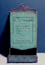 Antique 1930s Litho Tin Gustov O. Oslund General Store Match Safe Muskegon Mich picture