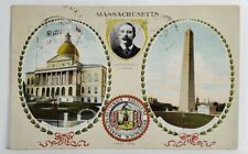 MA State Seal Bunker Hill Monument State House Gov Guild Portrait Postcard S20 picture