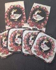 Vintage Set Of Franco Pink And Black Goose And Tulips Pot Holders & Hand Towels picture