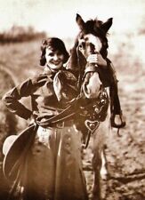 Horse and a Rodeo COWGIRL in chaps vintage 8 x 10  photo retro unique art picture