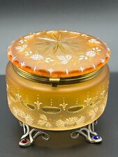 Amazing Amber Cut Glass Antique Footed Box, 5