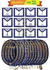 12 Pcs Masonic Freemasons Blue Lodge Aprons & Golden Chain Collar With Jewels picture