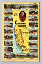 CA-California Missions Map Dates Photos & Location Vintage c1948 Postcard picture