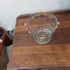 VINTAGE ANCHOR HOCKING GLASS ICE BUCKET WITH STEEL AND WOOD HANDLE picture