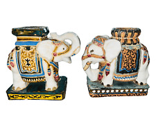 Pair of Vintage Chinoiserie Chinese Hand Painted Ceramic Glazed Lucky Elephants picture