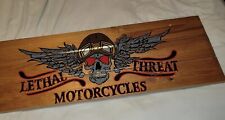 Handcrafted Wooden  Colorful Skull Wings Motorcycle Man Cave Biker Sign 🎱🏍️🏍 picture